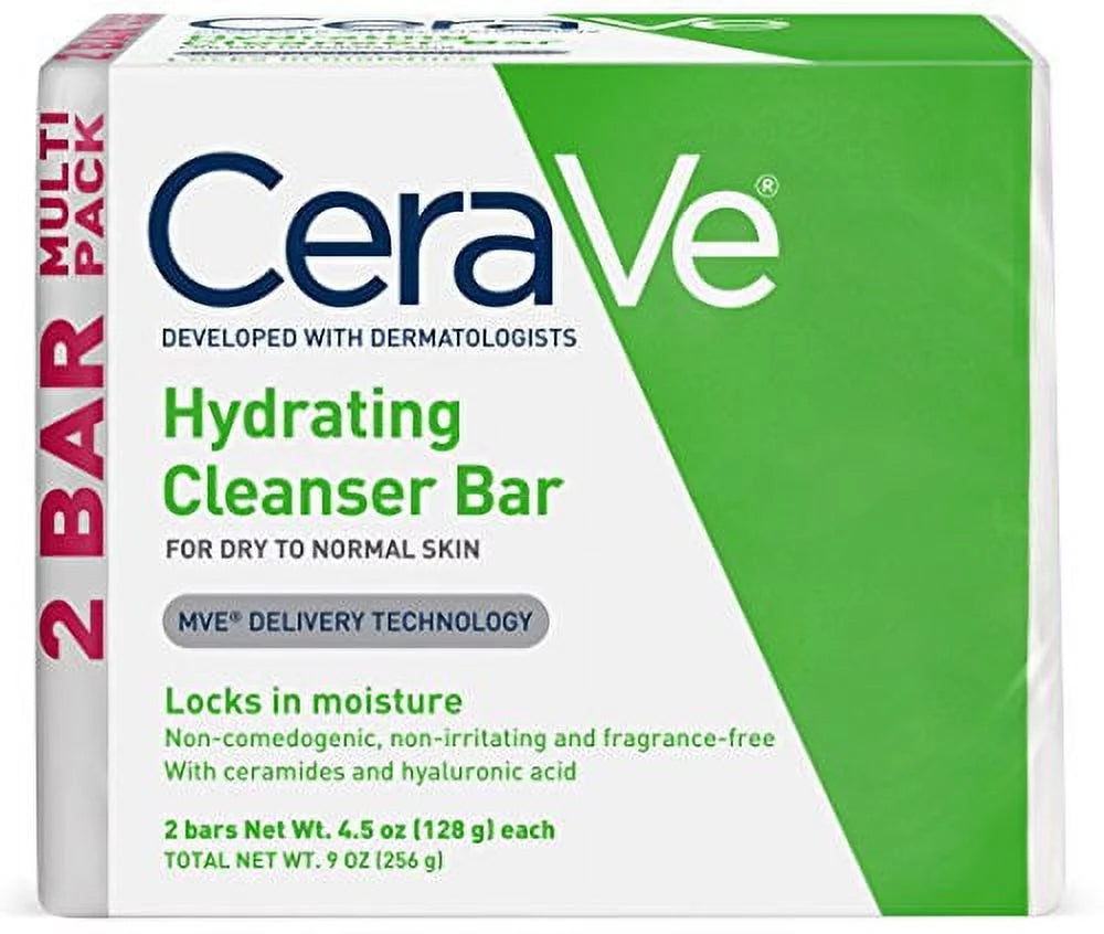 "3 Pack CeraVe Hydrating Cleansing Bar Soap, 2-pack (4.5 oz each)"