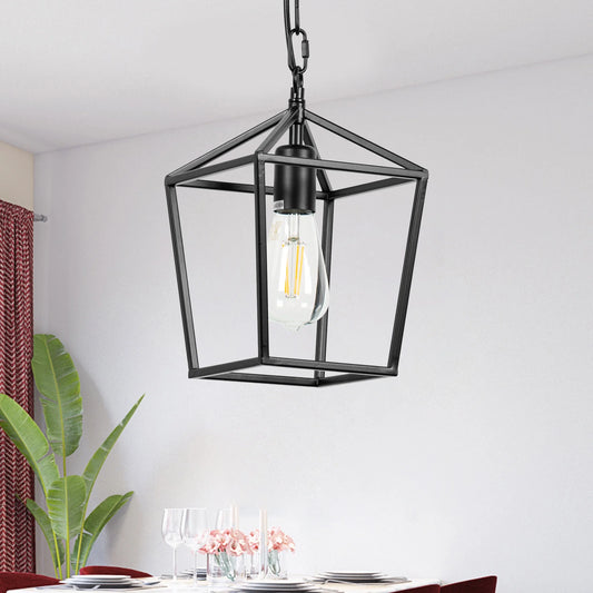 "LOHAS 1-Light Farmhouse Black Pendant Light for Kitchen Island,Metal Hanging Lantern Fixture for Dinning Room Hallway Living room"