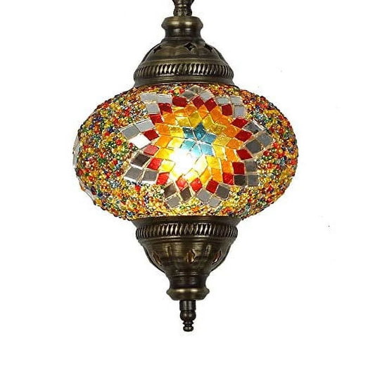 (31 Models) Handmade Pendant Ceiling Lamp Mosaic Shade, 2019 Stunning 16.5" Height - 7" Globe, Turkish Moroccan Glass Lantern Arabian Bedside Home Decoration Light Bronze (Rainbow)